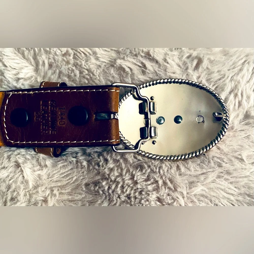 3D Kids Brown Leather Belt with Silver and Gold Buckle 2 Concho embellishments